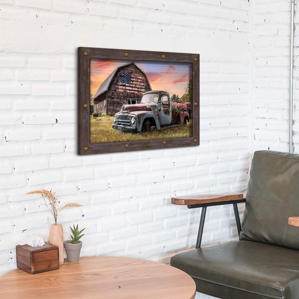 American Barn Vintage Pickup Wood Framed Wall Art 24"x16"