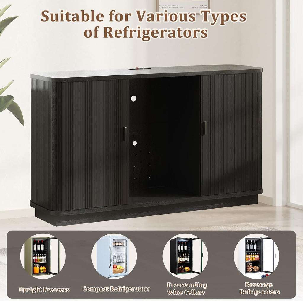 Coffee Bar Cabinet with Fridge Space, Liquor Wine Bar Cabinets with Wine Rack and Glass Holder, Mini Fridge Cabinet