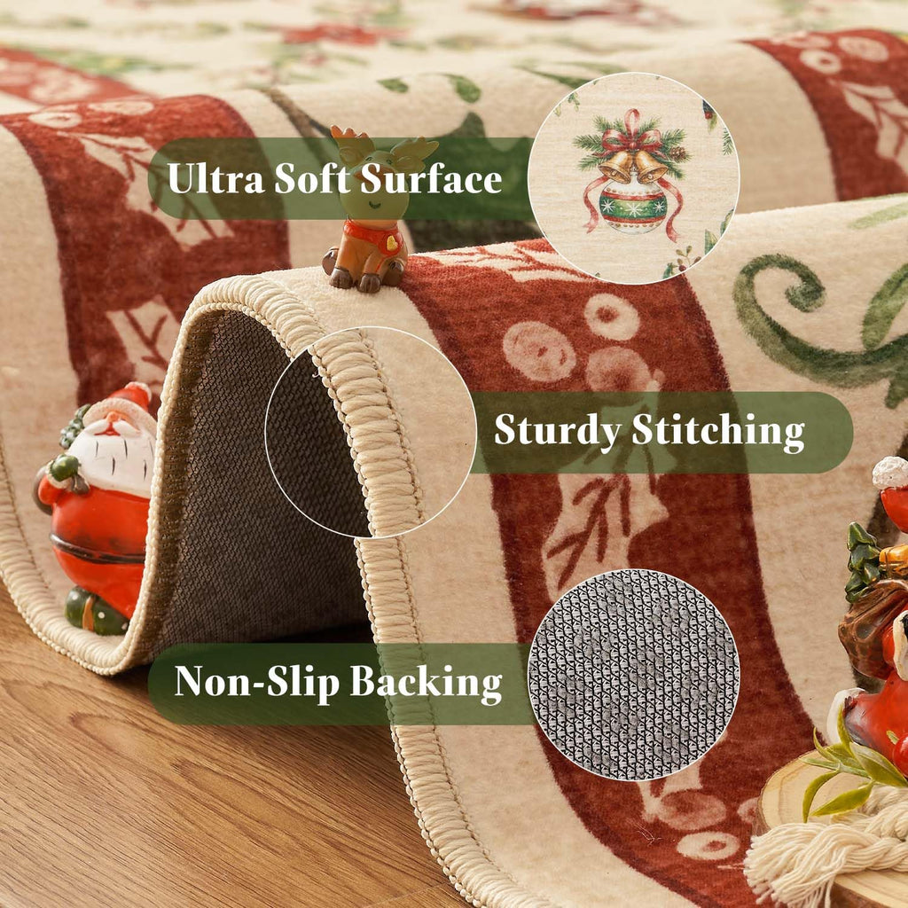 2x5 Christmas Runner Rug Santa Washable Non Slip Winter Decor Red