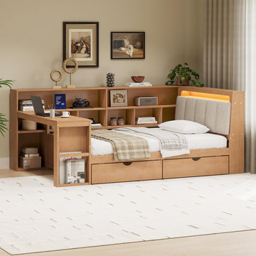 L-shaped Daybed Twin Size with Storage Drawers and LED Light, Seadrift