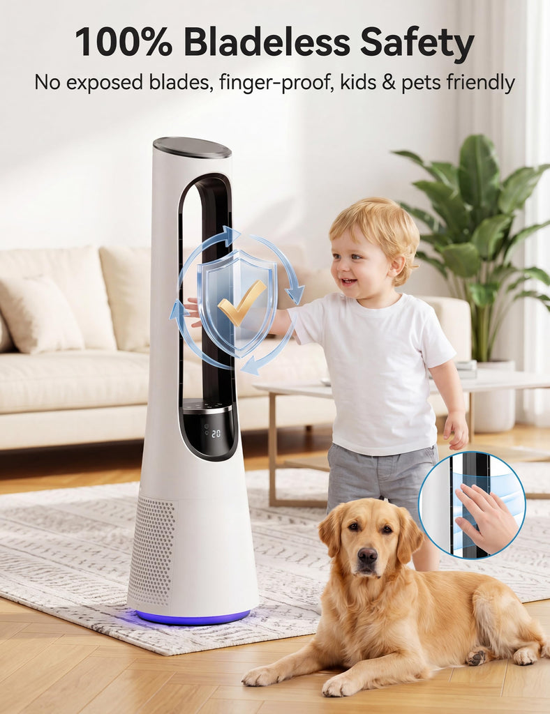 38" Bladeless Tower Fan ,Bladeless Fan with 5-Color LED,120°Adjustable Oscillating,20 Speeds & 4 Modes,Quiet DC
