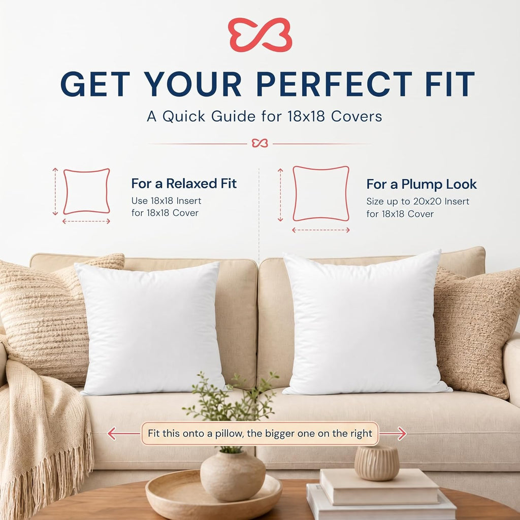 18x18 Throw Pillow Inserts, 100% Cotton Cover, White - Set of 4