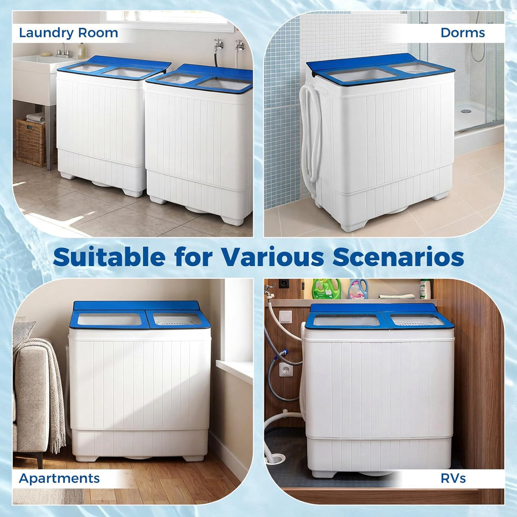 Portable Washing Machine, 26LBS Twin Tub Mini Compact Laundry Washer Spinner Combo with Drain Pump, 18Lbs Washer and