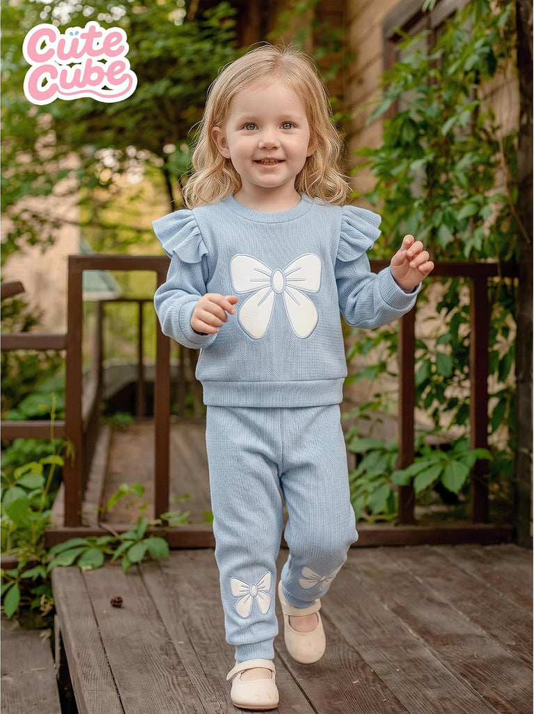 Baby Girls 2 Piece Outfit Toddler Gir Ribbed Knit Sweatshirt Pants Set