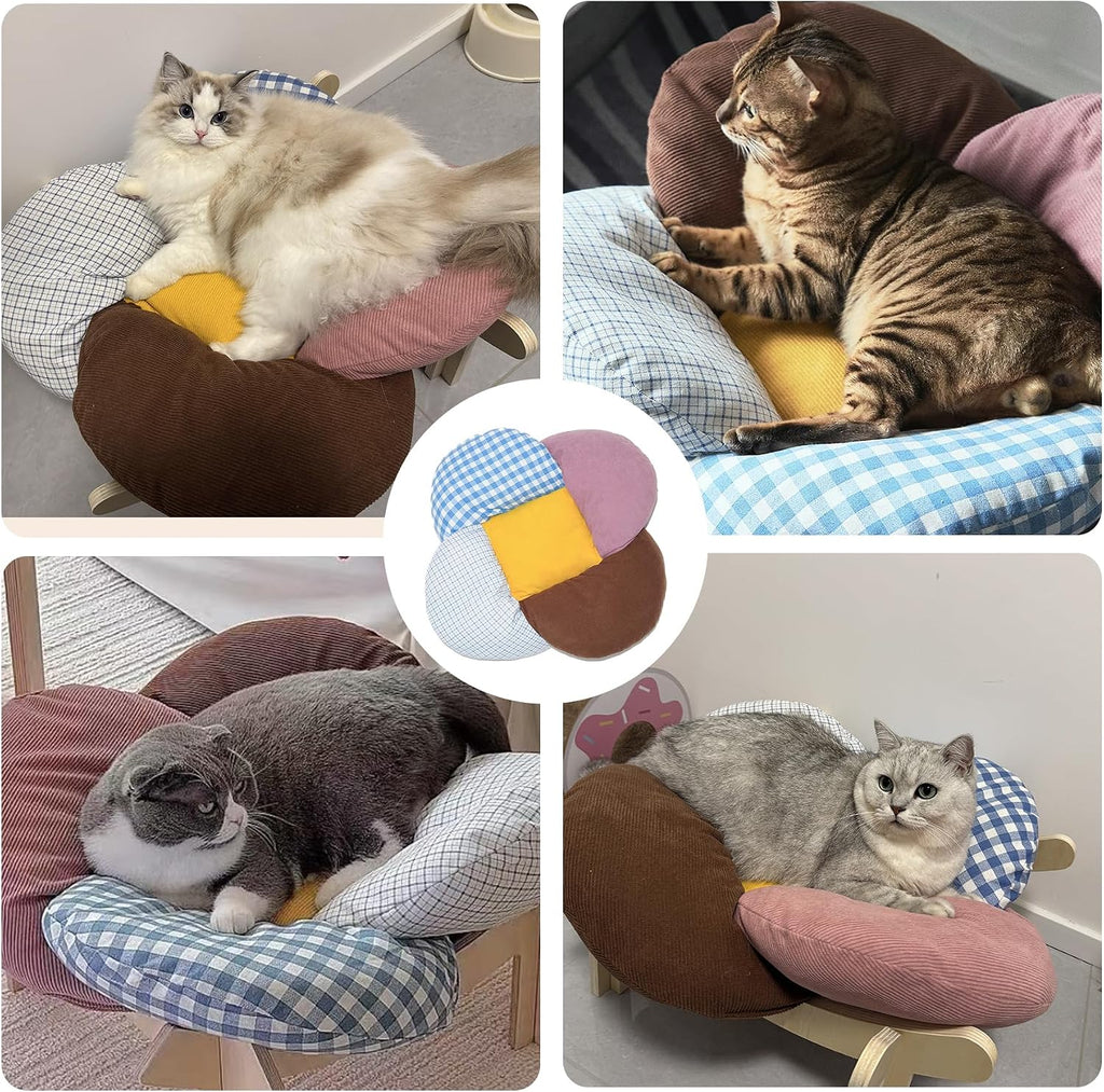 Elevated Cat Bed Wooden, Cat Couch Fluffy, Cat Sofa Flower for Indoor Cats, Raised Cat Bed with Washable Fluffy