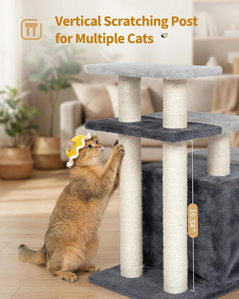 4-Tier Cat Stairs for High Bed with 22'' Cat Scratching Post