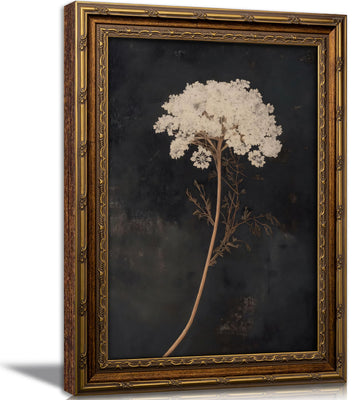 Vintage Gold Framed Floral Wall Art Dark Moody Flower Botonical Canvas Painting Picture Wall Decor Retro Rustic White