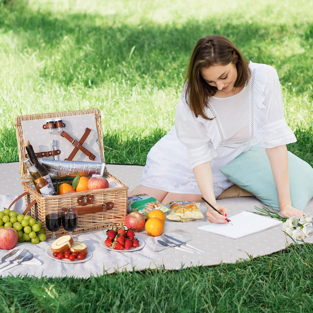 Picnic Basket Set for 2, Durable Wicker with Cutlery Kit