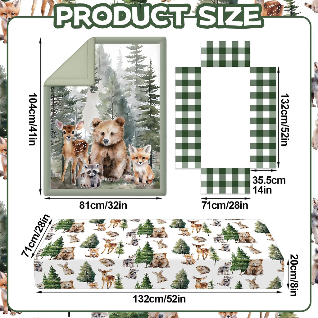 3 Pcs Woodland Animal Baby Crib Bedding Set for Boy