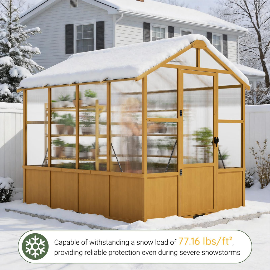 6X8FT Wooden Greenhouse for Outdoors with Thermometers for Backyard, Garden