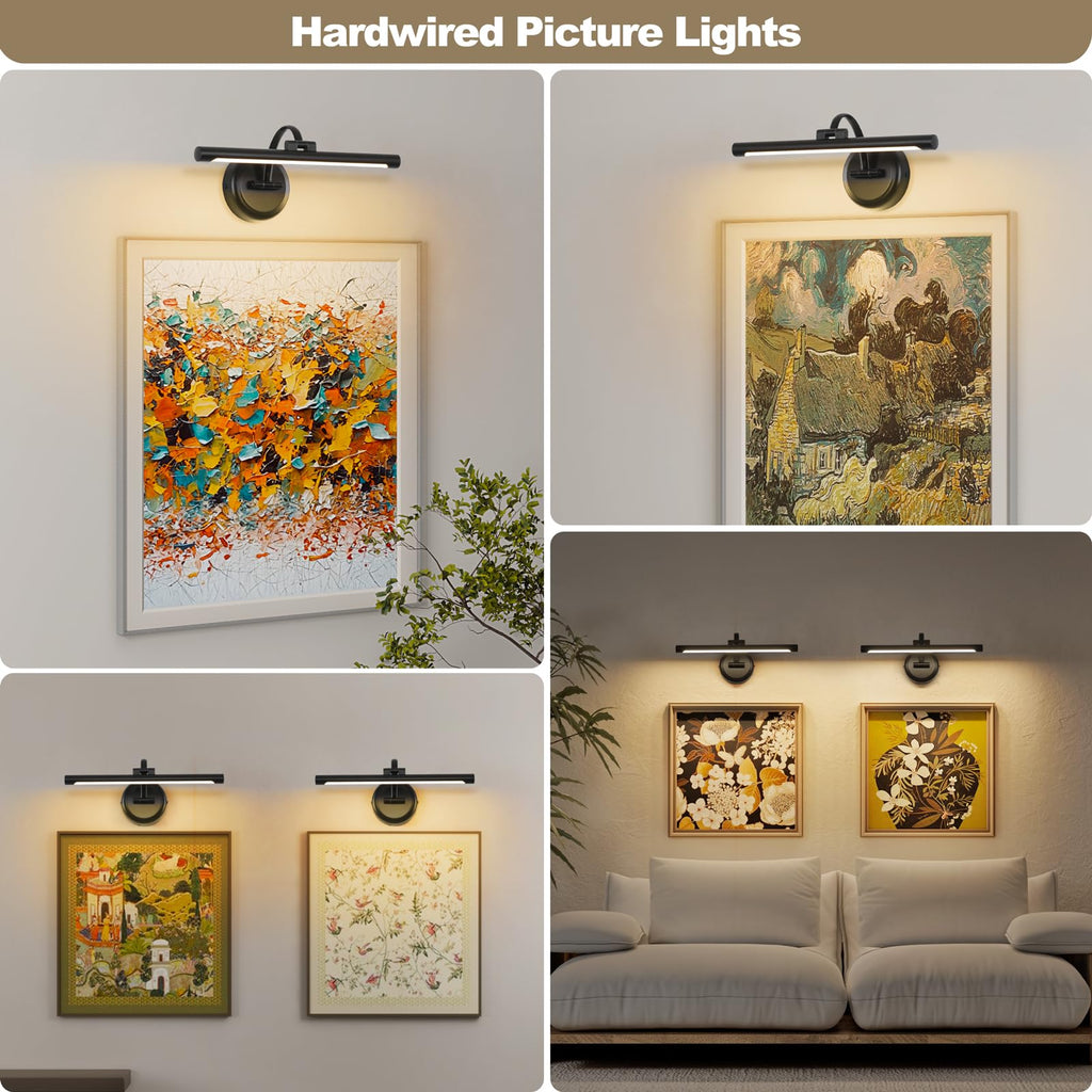 Black Picture Lights for Paintings Hardwired LED Wall Art Lighting 15.75" Dimmable Full Metal Gallery Light Modern
