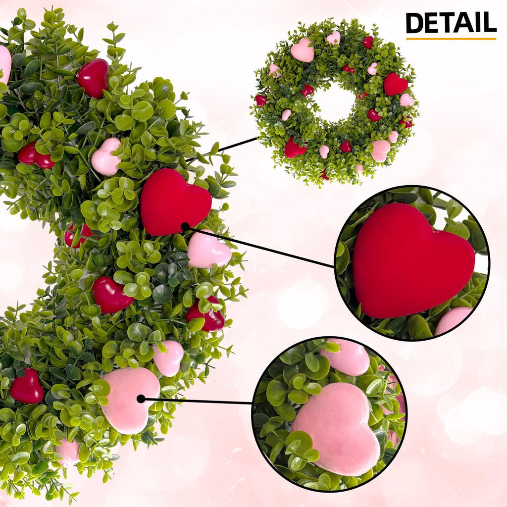 18 Inch Boxwood Valentines Day Heart Wreaths for Front Door