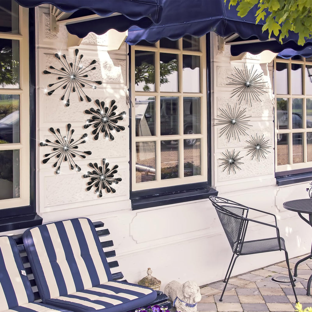 8 Pcs Metal Starburst Wall Art, 3D Crystal Teardrop Rhinestone Wall Sculptures, Modern Mid Century Hanging Accents