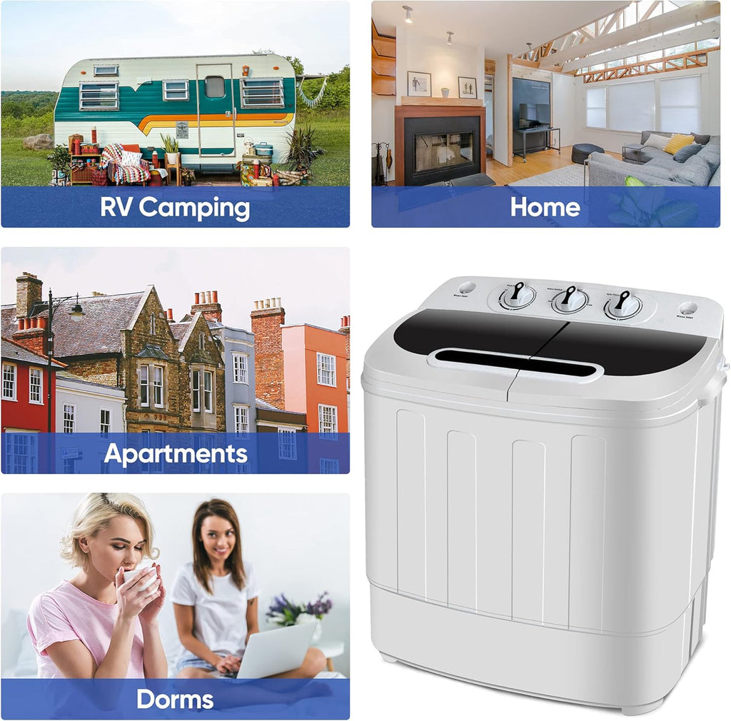 Portable Clothes Washing Machine Mini Twin Tub Washing Machine 13lbs Capacity with Spin Dryer,Compact Washer and Dryer