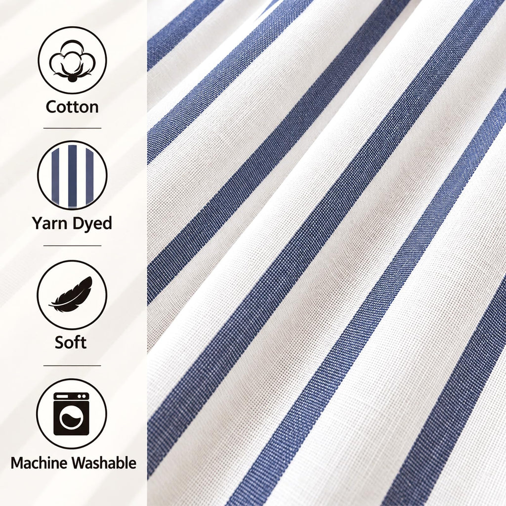 Ides Farmhouse Ruffle, Linen & Blue Striped, 72"W x72 L
