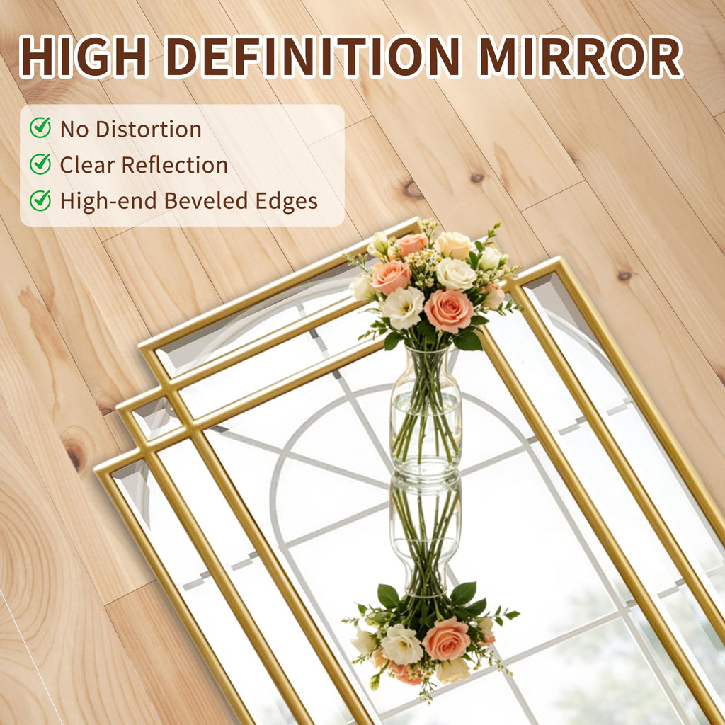 42"x16" Rectangle Beveled Wall Mirror with Black Geometric Frame
