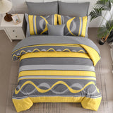 Anibedding Yellow Comforter Set King,8 Pieces Bed in a Bag Patchwork Striped Bedding Sets,Boho Soft Microfiber Bedding