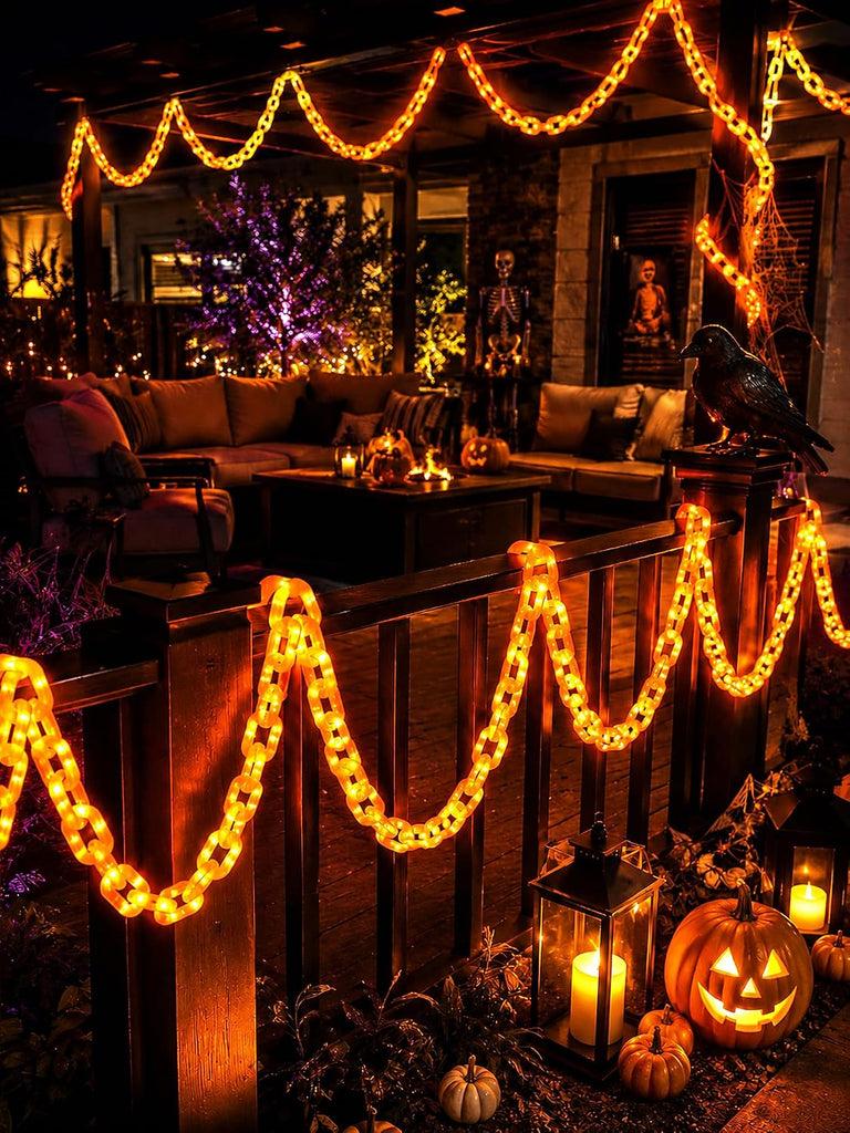 Battery Halloween Chain Lights, 10 FT 160 LED Orange Light-Up Plastic Timer