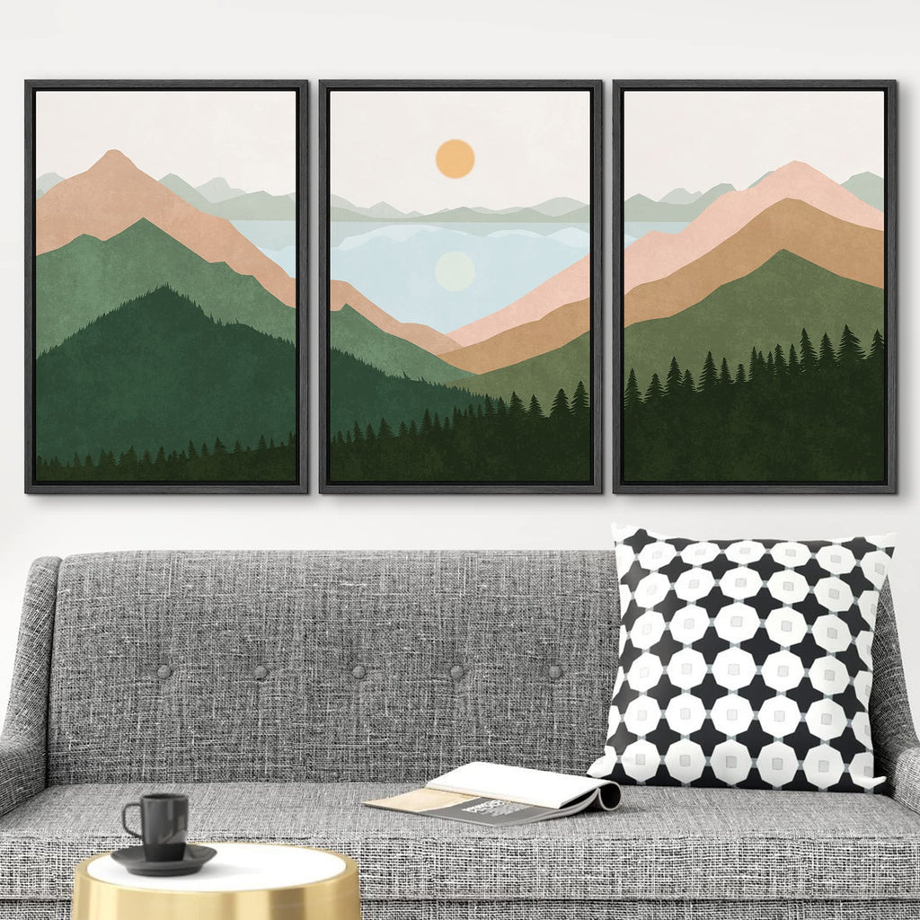 Framed Canvas Print Wall Set Minimal Mountain Skyline Horizon Abstract Nature Illustrations Modern Nordic Decorative