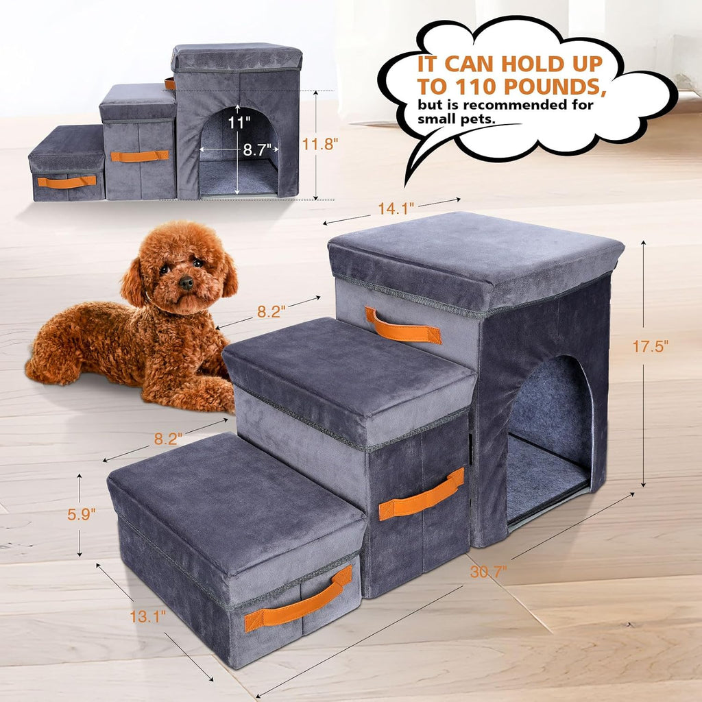 Foldable Dog Stairs for Bed, 3-Step Pet Stairs for Small Dogs