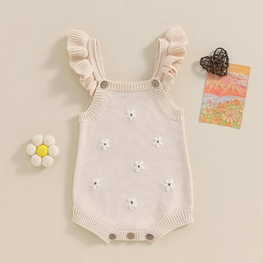 Newborn Baby Girl Knit Overall Sleeveless Strap Halter Sweater Romper One Piece Bodysuit Jumpsuit Summer Clothes
