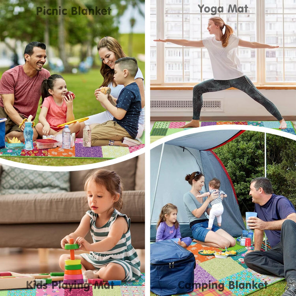 Extra Large Picnic Blankets Waterproof Foldable (60"x 80") Boho Beach Blanket Waterproof Sandproof, 3-Layer Thicking