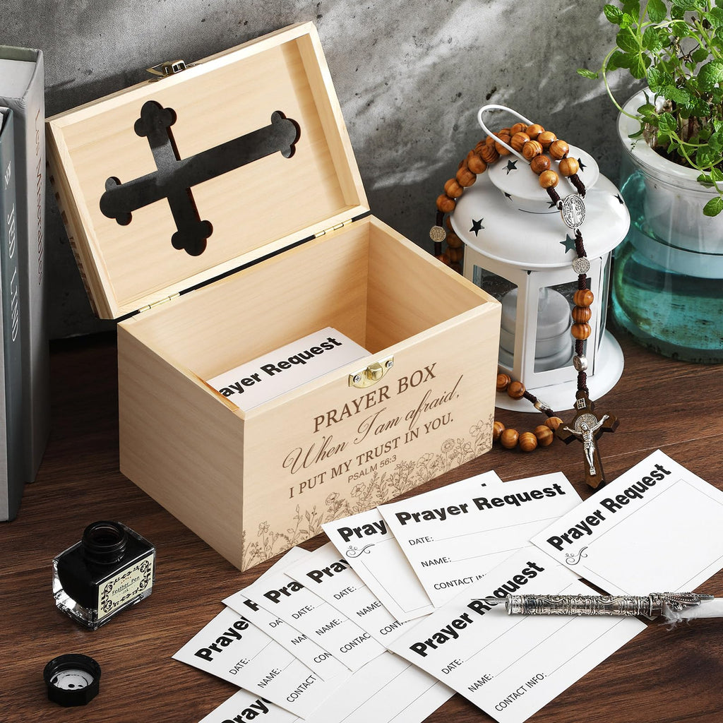 Prayer Request Box with 100 Pcs Prayer Cards, Wooden, Rustic