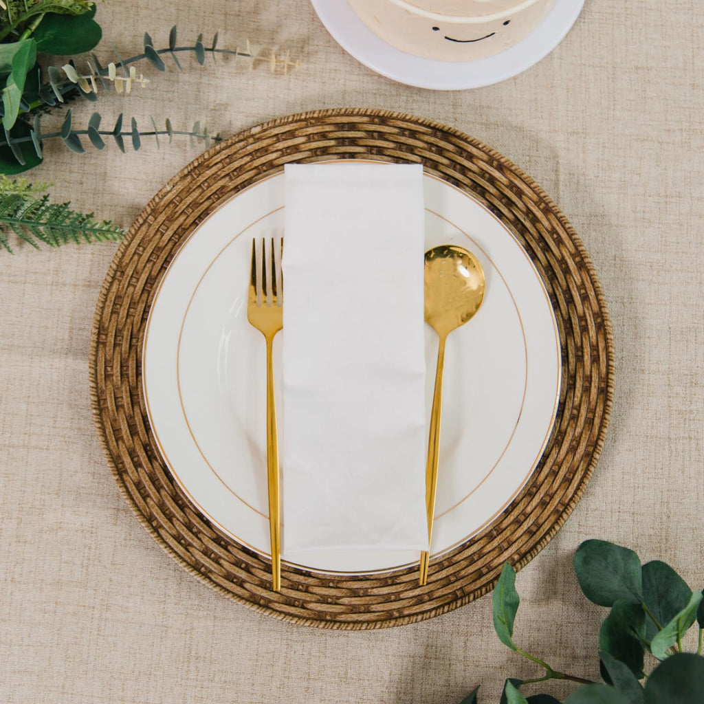 13in Charger Plates Set of 12- Faux Rattan Chargers for Dinner Plates- Brown Round Plastic Plate Charger- Farmhouse