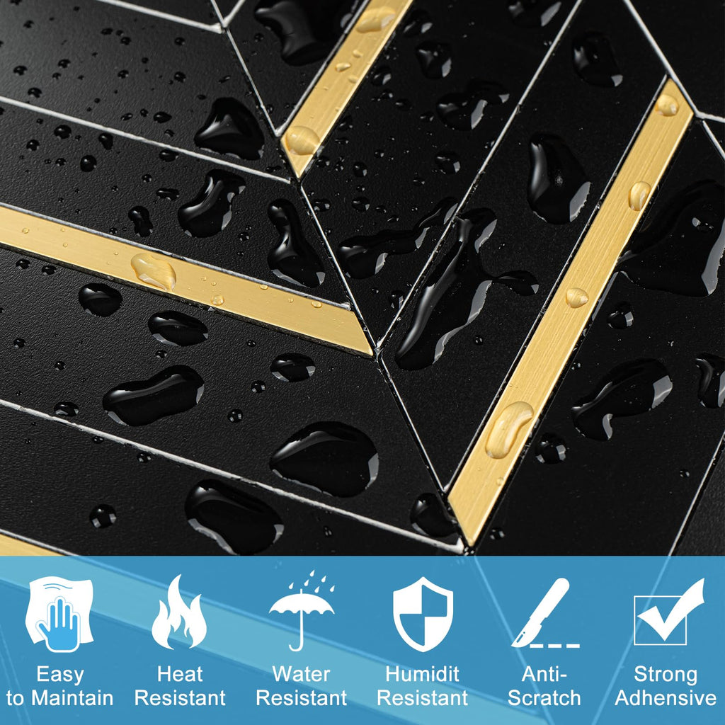 Black Marble Gold Herringbone Tiles (10-Pack, 8 Sq Ft)