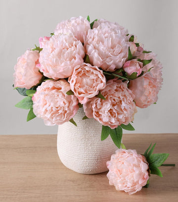 Pink Peonies Artificial Flowers, Realistic Faux Flowers for Vase, Silk Flowers Decor Indoor, Wedding, Party - Set of 11