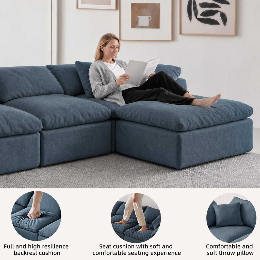 109" Boneless Cloud Couch Sectional, Oversized Modular L Shaped Sofa with Ottoman, Deep Seat Chenille Sectional