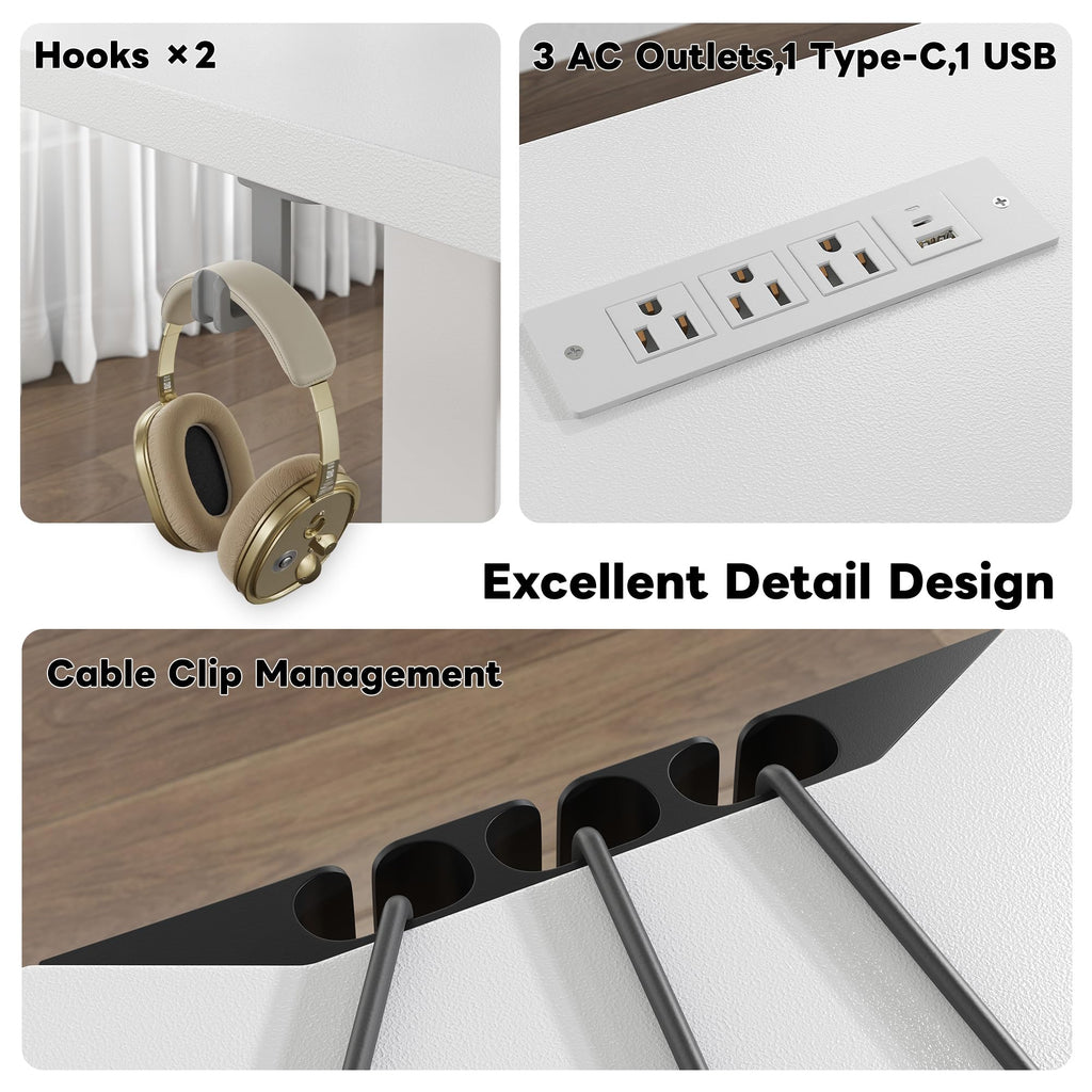 71 x 36 Inch U Shaped Electric Standing Desk, Height Adjustable Desk with Power Outlet, 3 Memory Height