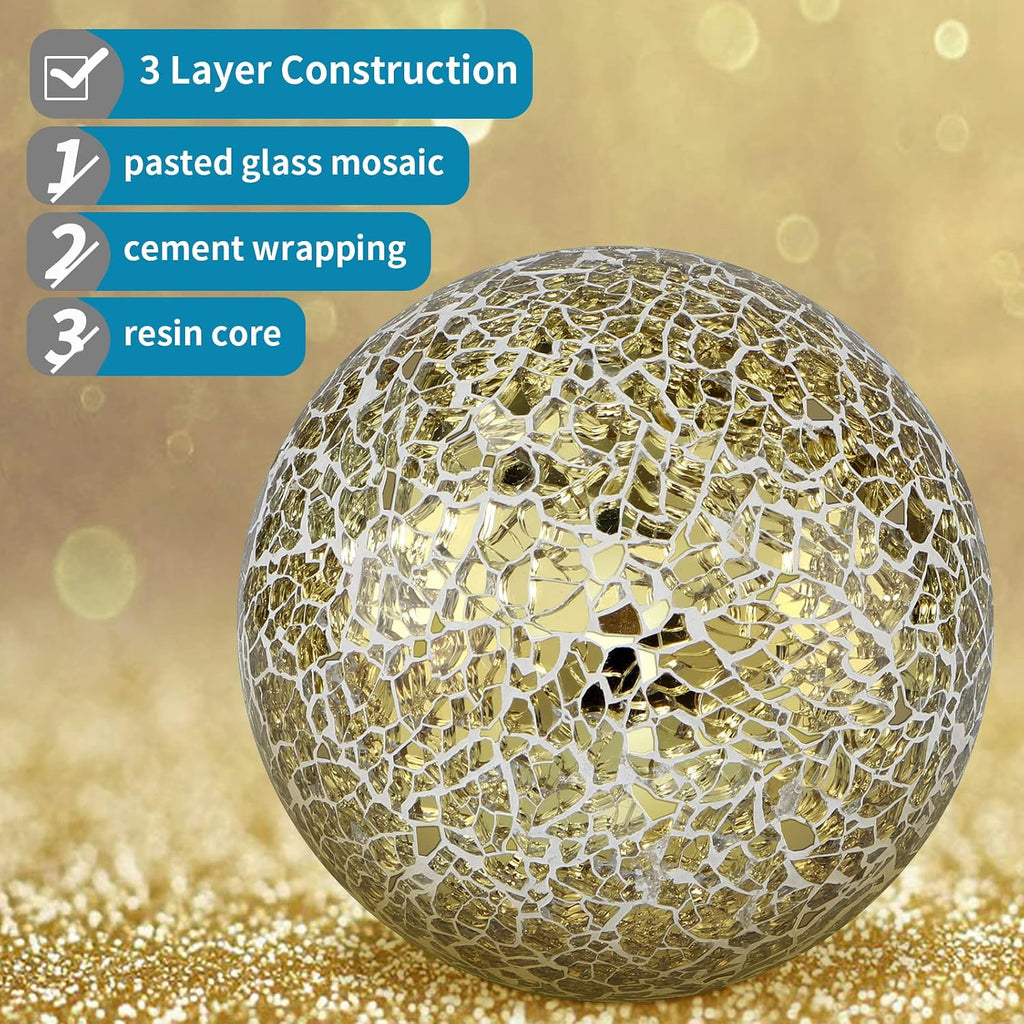 4" Gold Mosaic Glass Decorative Orbs for Bowls and Vases - Set of 3