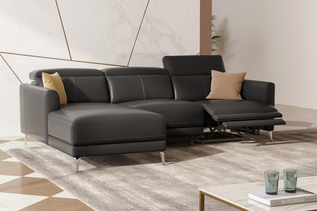 Andria 99.5" Reclining Leather Sectional Sofa, 3 Seater Reclining Couch with Left Hand Chaise | Italian Nappa 11000