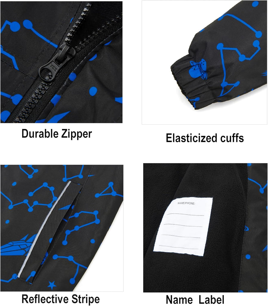Boys Girls Waterproof Hooded Jackets Fleece Lined Rain Jackets