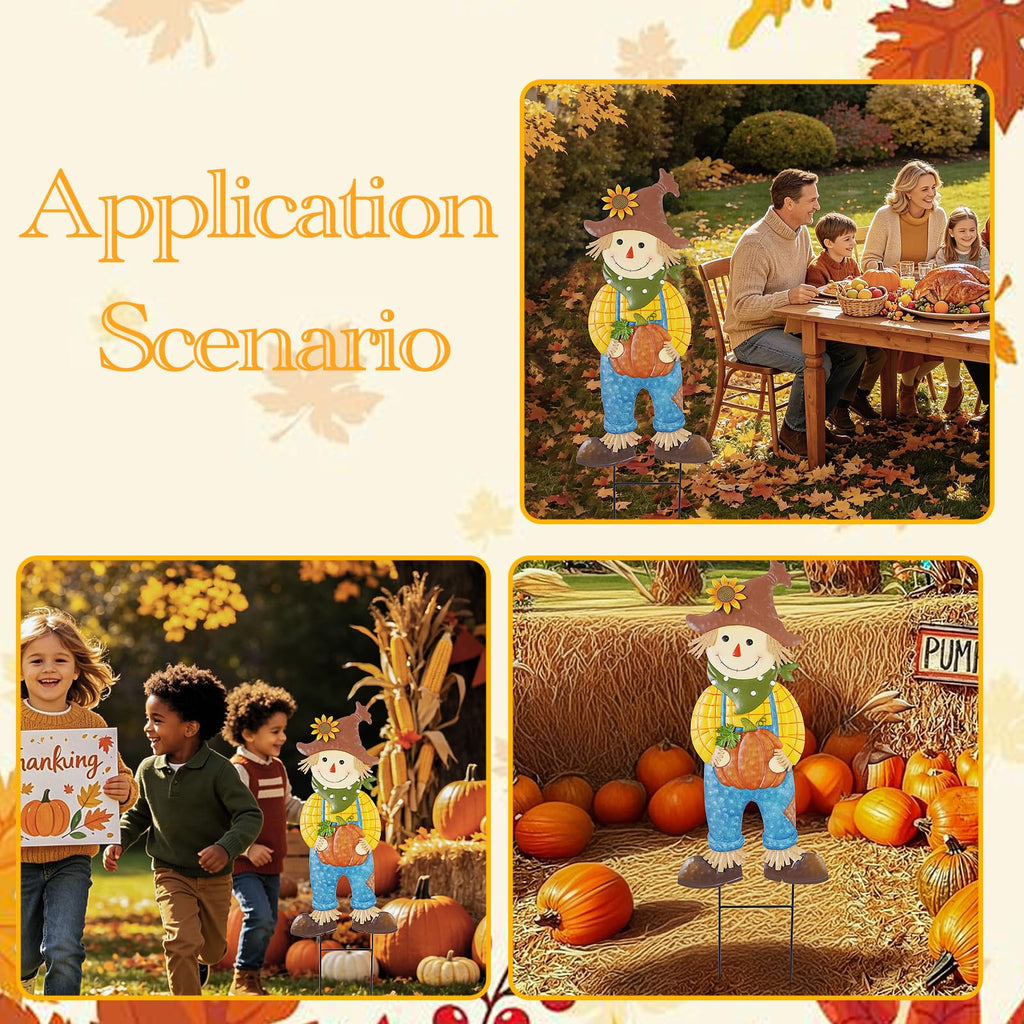 Outdoor Fall Scarecrow Metal Stakes Decorations Yard Sign, Large