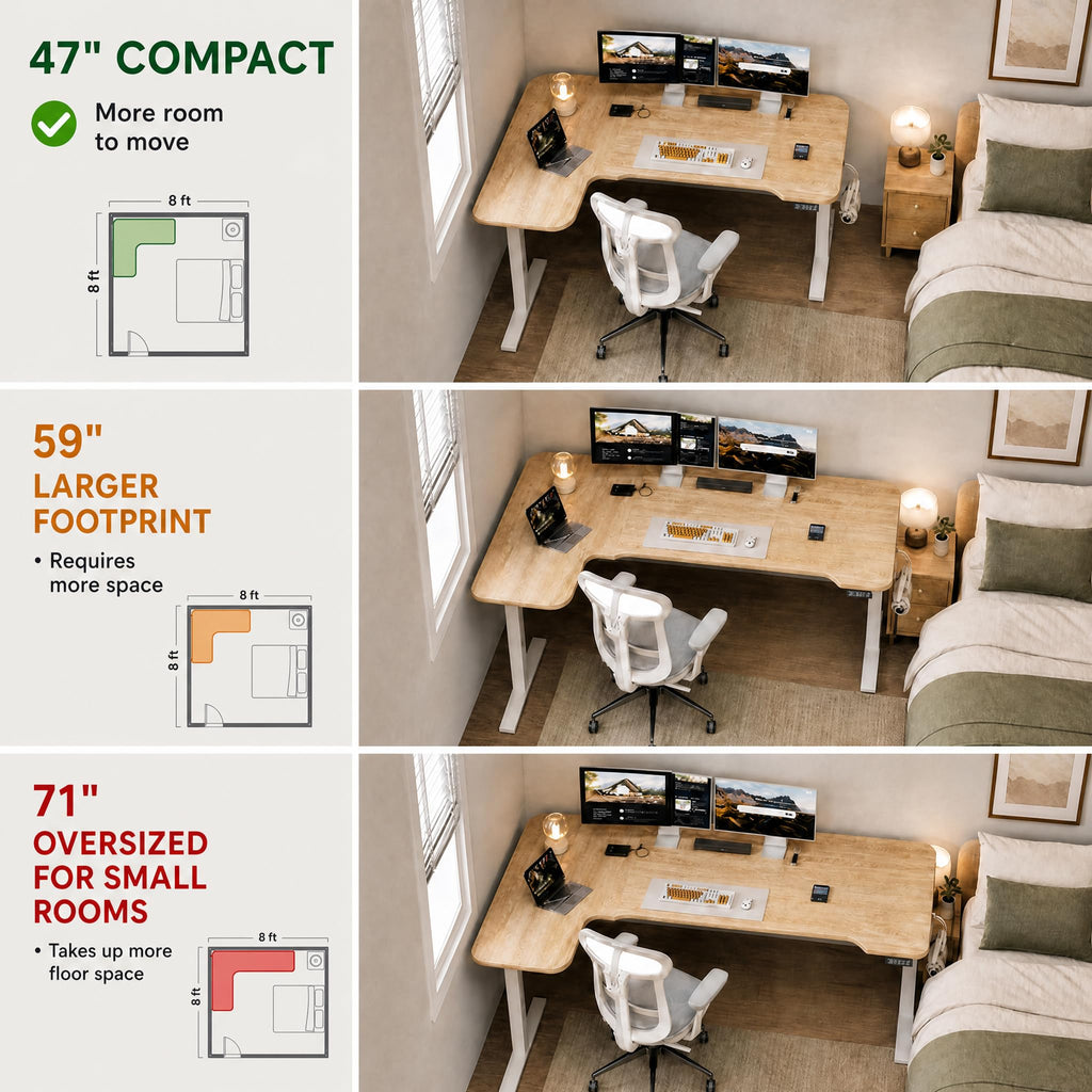 47" L Shaped Standing Desk, Electric Height Adjustable Corner Stand Up Desk with Ergonomic Curved Round Corner for