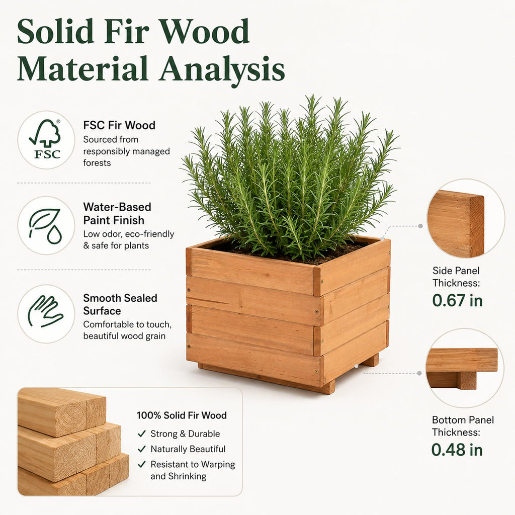 15.75" Square Wooden Planter Box, Fir Wood Planters for Outdoor Plants