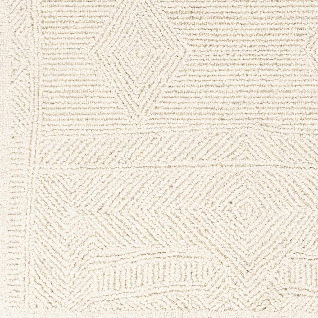 Cork Wool Area Rug - Geometric Border Diamond Abstract Trellis - Bohemian Transitional Modern Contemporary Minimalist