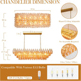 54" Gold Rectangular Chandeliers for Dining Room, 12-Light 4 Tiered Large Smoke Glass Brass Chandelier, Modern Kitchen Island Farmhouse Hanging Light Fixture for Living Room Foyer A118-B0DQLFLJHT