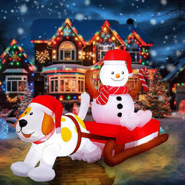 8 Ft Christmas Inflatables Decoration Snowman on Sleigh with Dog, Giant Inflatable Outdoor Christmas Decorations