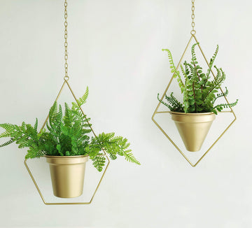 Set of 2 Boho Brass Gold Geometric Metal Plant Hanger, Hanging Plant Pot, Modern Planter, Mid Century Plant Holder
