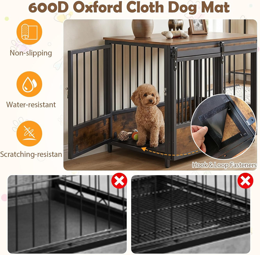 32.5" Dog Crate Furniture with Sliding Barn Door, Wooden Dog Kennel