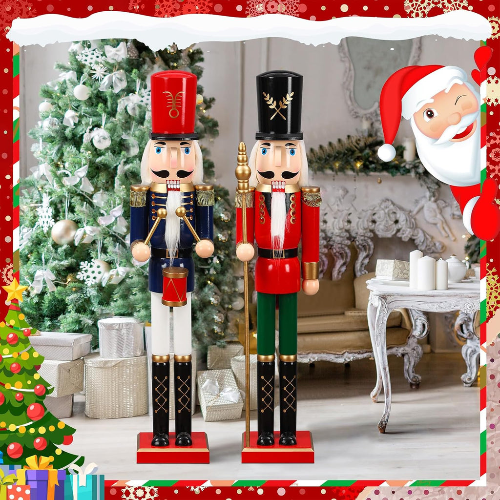 2 Pcs 32 Inch Xmas Nutcracker Wooden Yard Decor,Knight