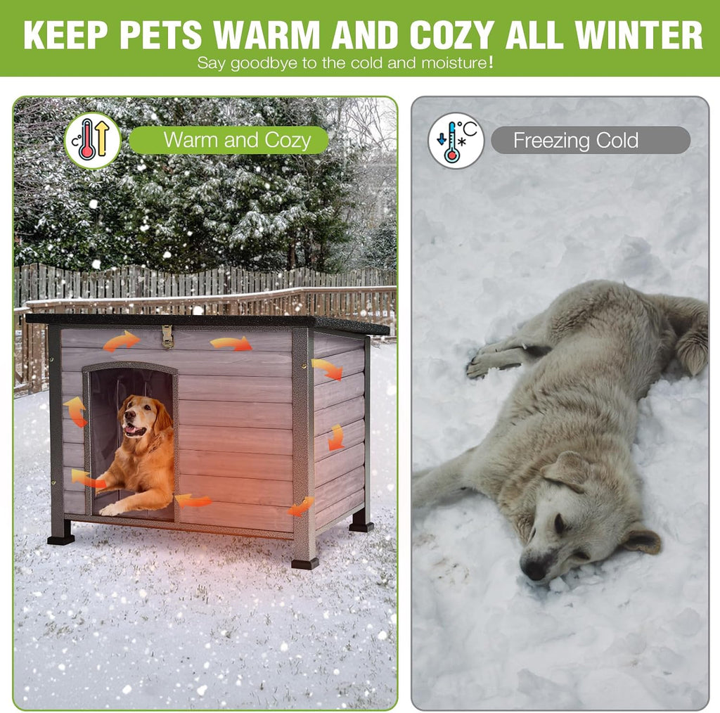 Large Outdoor Insulated Dog House Indestructible Dog Shelter Weatherproof Dog Kennel with Chew-Proof Metal Frame