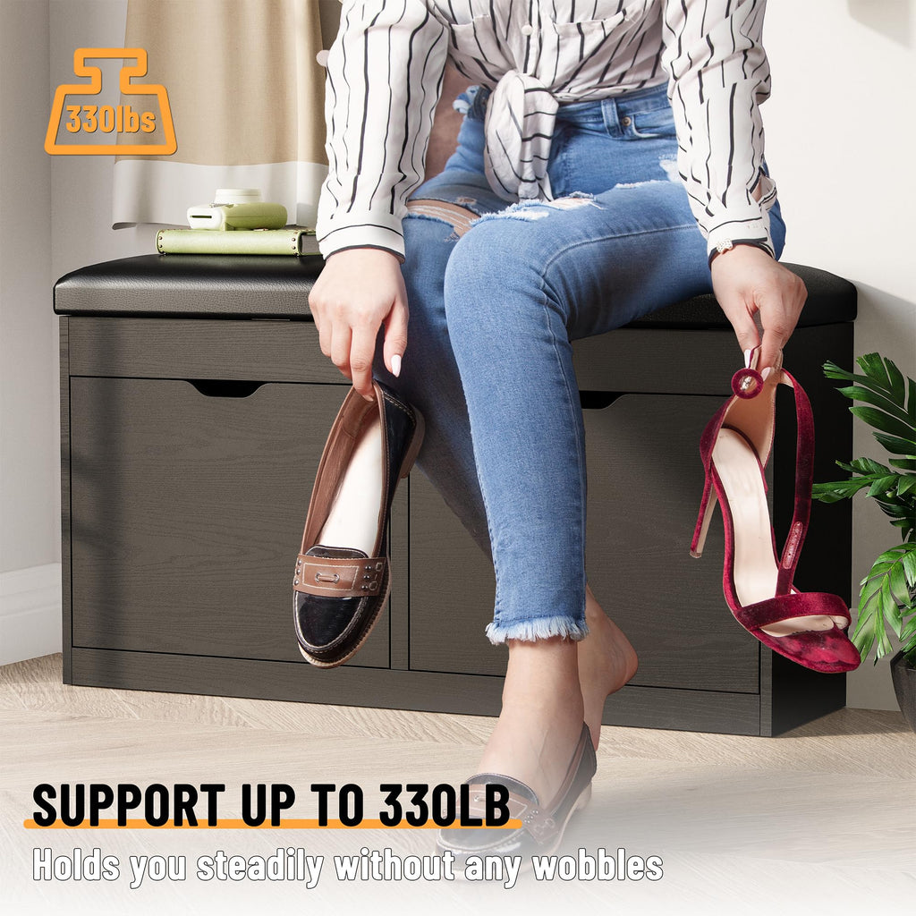 40" Shoe Storage Bench with Flip Drawers Padded Seat Cushion, Shoe Cabinet with Lift Top Storage Box, Shoe Bench Shoe