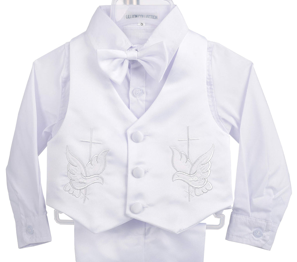 Baby Boy Satin Baptism Clothes Christening Outfit with Bonnet 5 Pieces Set Formal White Suit Months Style D