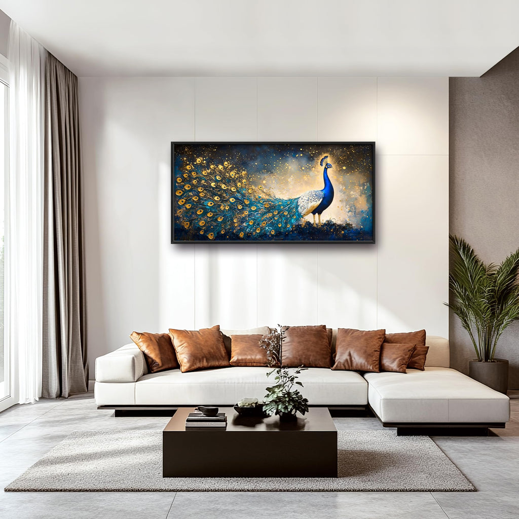Peacock Large Wall Art Framed Gold Wall Decor Mountain Peacock Pictures Oversized Canvas Print Painting Modern Extra