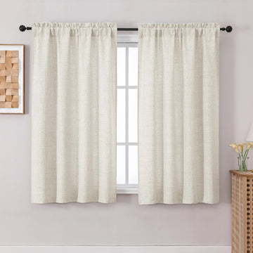 Natural Curtains 54 Inch Length, Light Filtering Faux Linen Slub Textured Window Curtains, Neutral Soft Airy Privacy