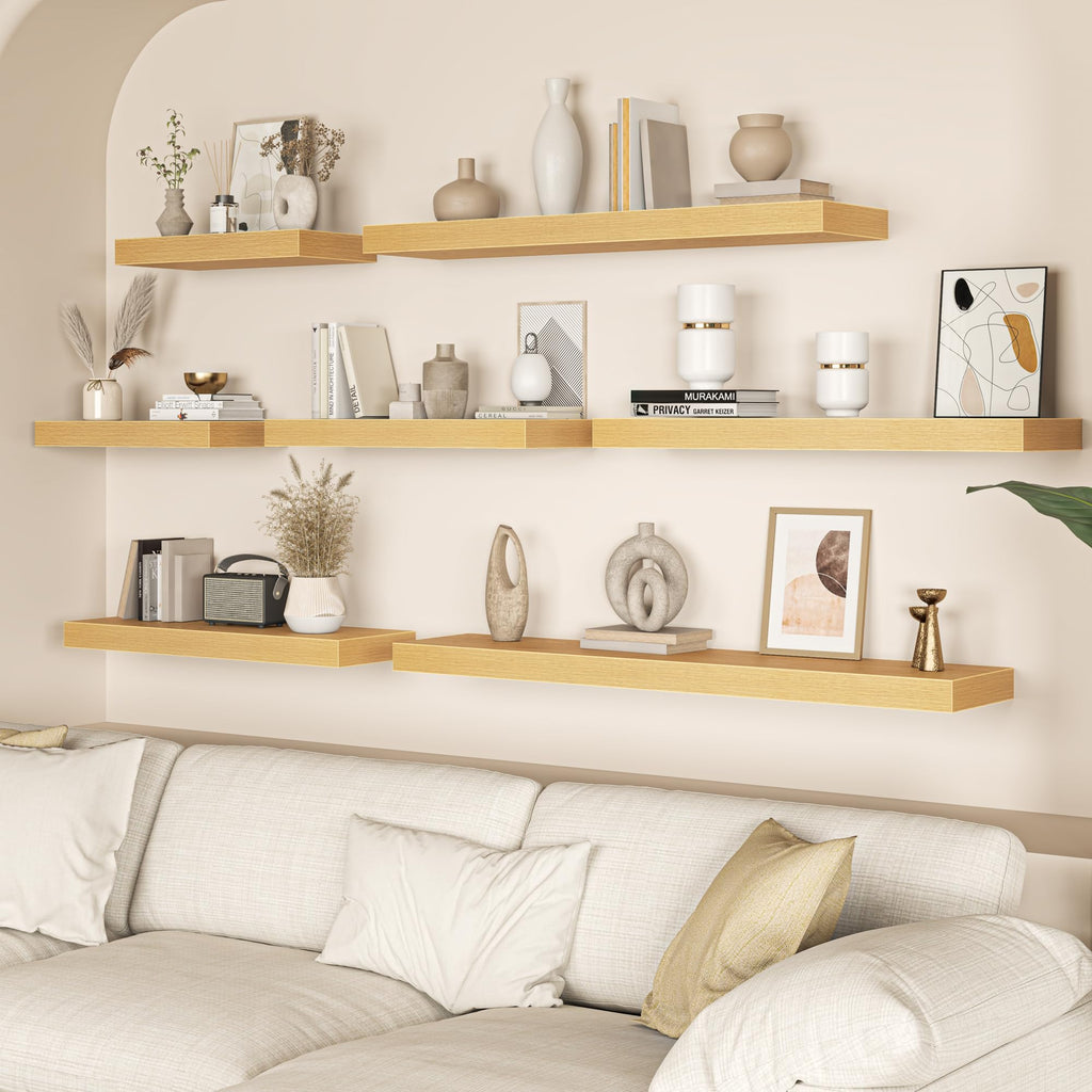 Floating Shelves Set of 3, 12 Inch Deep Floating Shelves with Heavy Duty Brackets, 20'' Rustic Wood Wall Mounted